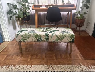 Padded Fabric Bench with Plant Design