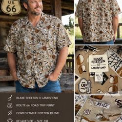 Blake Shelton Lands End Shirt 3XLT Route 66 Camp Road Trip Western Travel Roadie