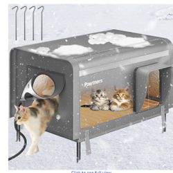 Pawtners Heated Outdoor Cat House for Outside Cats, 26'' XL Insulated Weatherproof Cat Shelter with Heated Pad, Elevated Feet & Escape Door, Warm Kitt