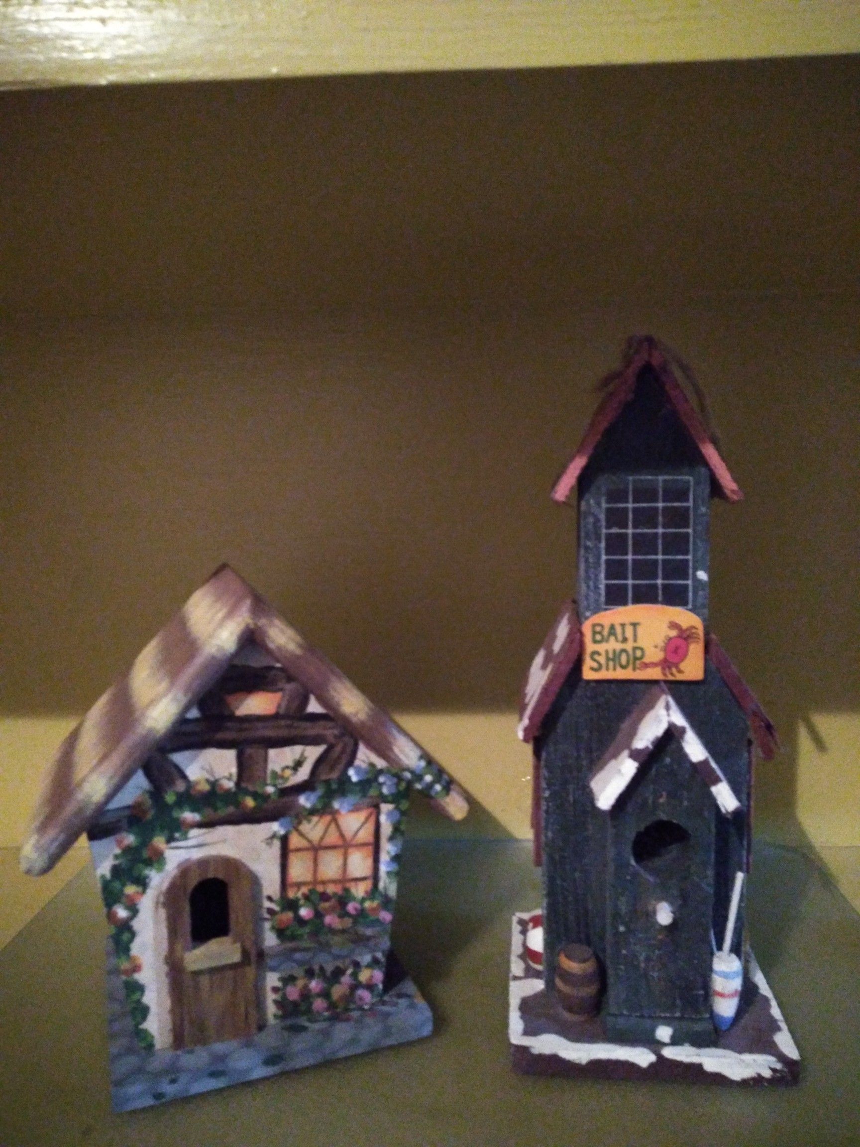 Pair of hand painted wood bird houses