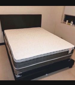Black Queen Bed With Mattress And Box Spring. Brand New