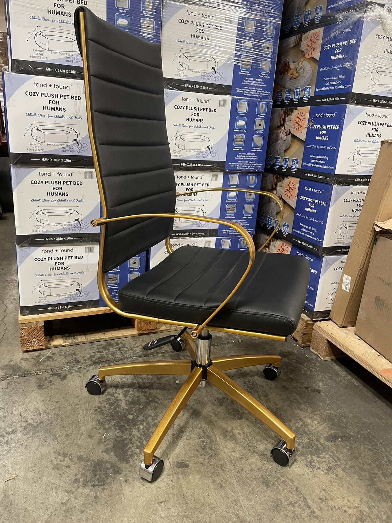 Black High Back Gold Frame Office Chair-Height Aadjustable and Swivel
