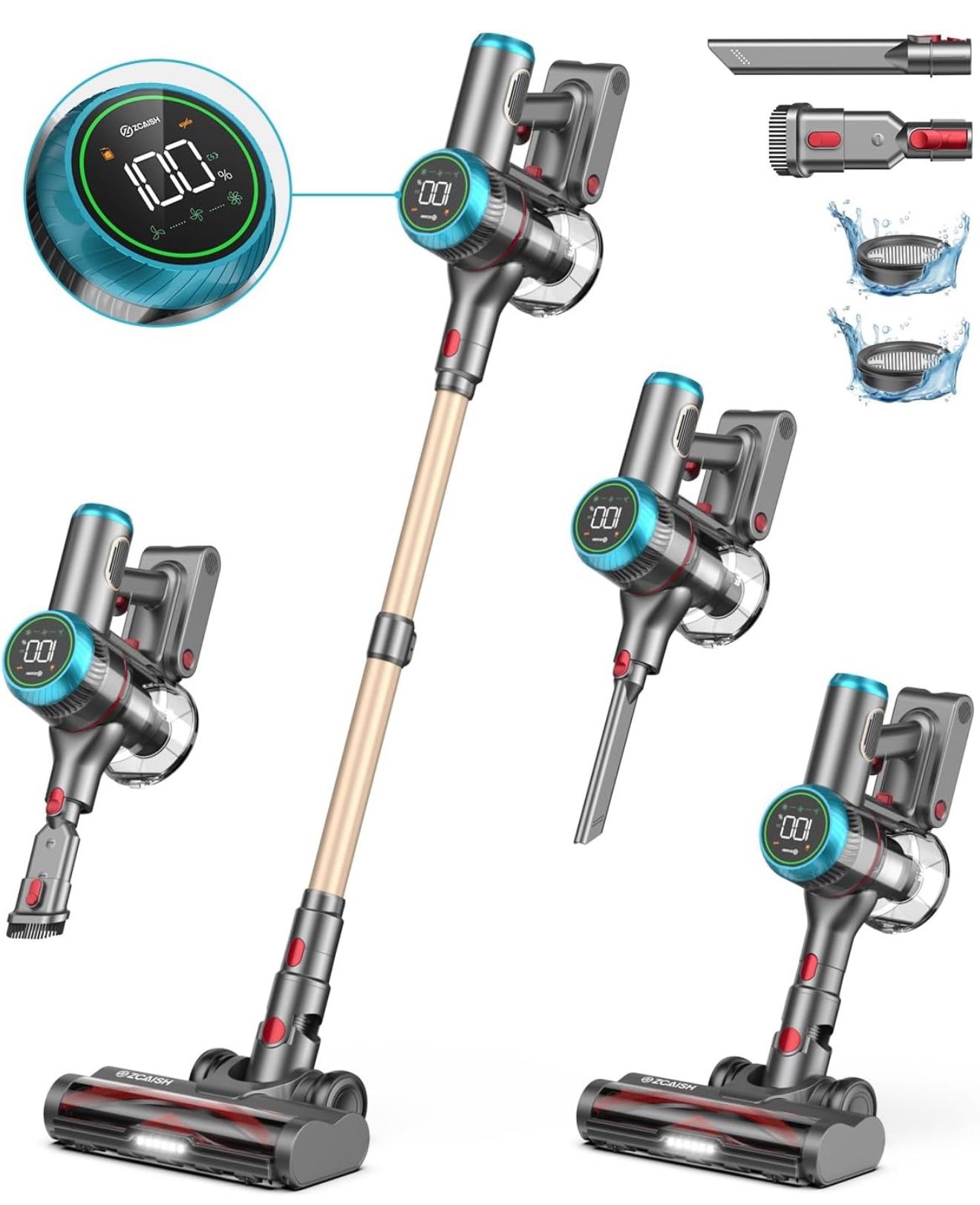 ZCAISH Cordless Vacuum Cleaner 550W/45Kpa Vacuum Cleaners Z1 With Attachments