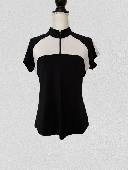 NWT FJ Foot Joy Woman’s JERSY MESH RAGLAN Sleeve Shirt Black/White, Sz M