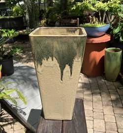 19.5” Ceramic Tapered Planter: 10”W x 10”D x 19.5”H