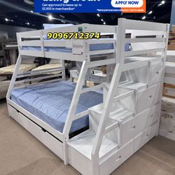 Twin Full Twin White Bunkbed With Ortho Mattress Included 