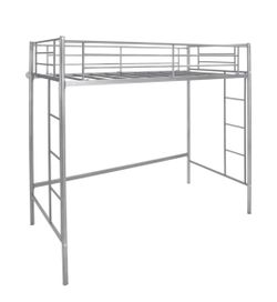 Costway Twin Size Loft Bed Heavy Duty Metal Loft Bed Frame with Safety Guardrail Silver