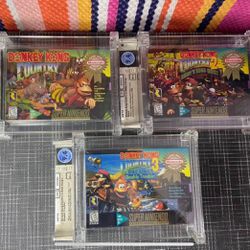 Donkey Kong Country 1 2 3 SNES Super Nintendo WATA Sealed 9.4 A++