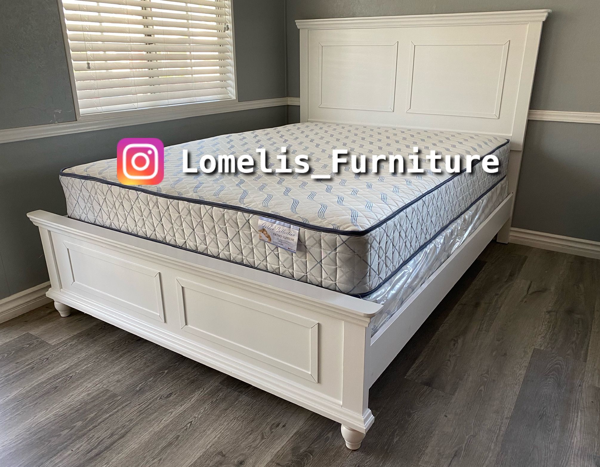 Queen White Alina Transitional Bed w. Ortho Mattress Included Furniture