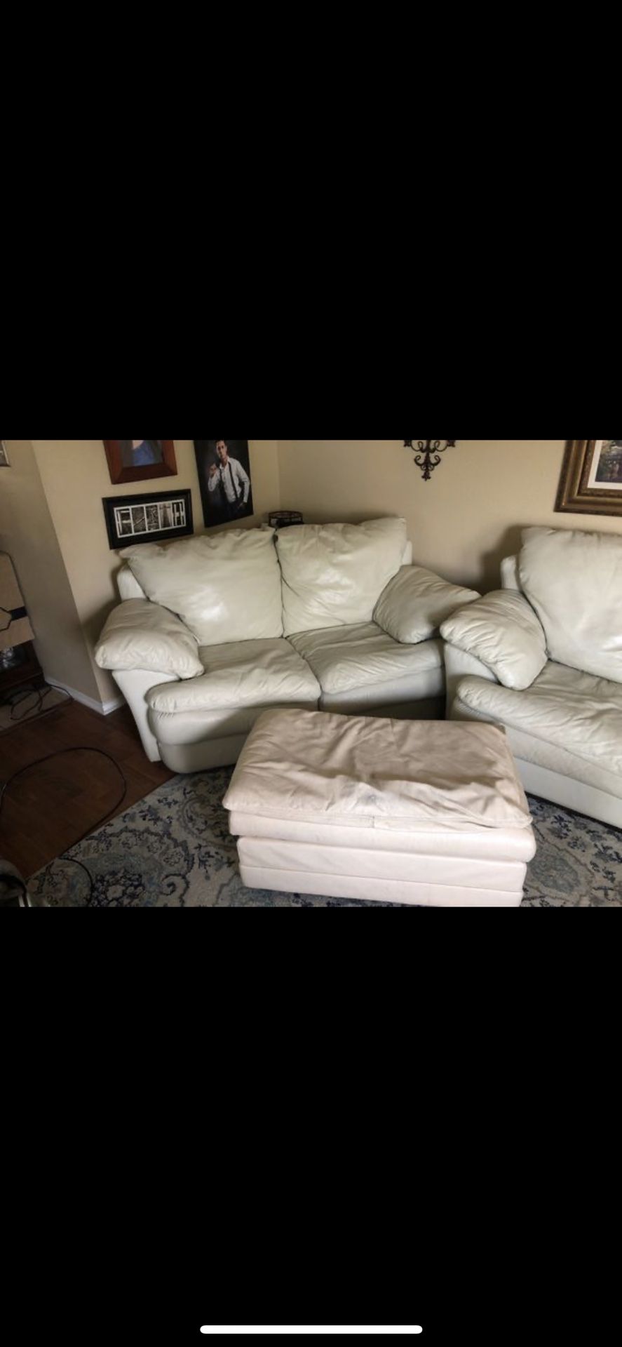 3 piece genuine leather sofa, loveseat and ottoman.