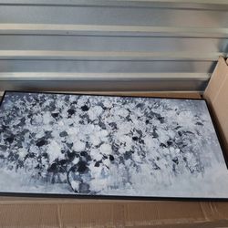 Wall Art Plant Wall Modern Paintings Dark Blue White Floral Canvas Wall Art 24x48 Inch