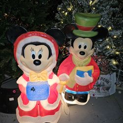 Vintage Mickey And Minnie Mouse!! 🎅 Christmas Carol Blow Molds