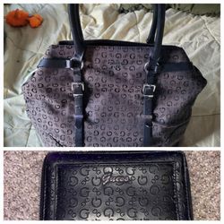 GUESS Logo & Black Leather Bag WITH GUESS LOGO WALLET