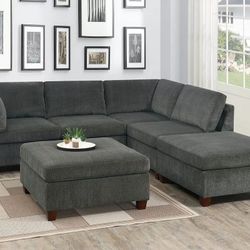 Brand New Grey Chenille Super Plush Modular Sectional Sofa 