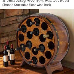 18 Bottles Vintage Wood Barrel Wine Rack Round Shaped Stackable Floor 100% Original👌