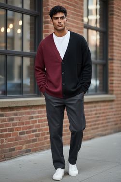 NOVAMEN FASHION NOVA Men’s Color Block Cardigan Sweater Size Medium NWT