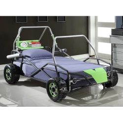 Platform Twin Size Dune Buggy Bed Frame Metal Seat Shelf Slats Green Gray