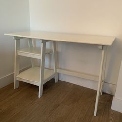 White Trestle Desk w/ Two Side Shelves