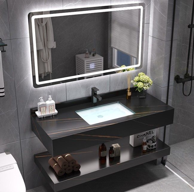 48" Floating Bathroom Vanity Set Single Intergrated Sink White/Black/Gray (W/ LED Mirror)