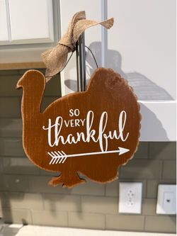 So very thankful wooden turkey sign- 6 inches