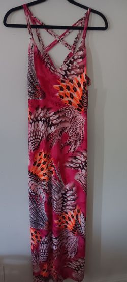 Tropical Feather Print Maxi Dress