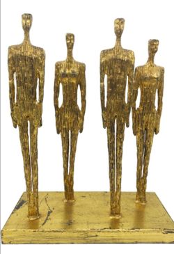 Brutalist Metal Family Sculpture Gold Gilt Giacometti Style Abstract Figurine