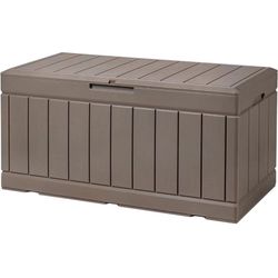 85 Gallon Deck Box Lockable Resin Outdoor Storage Box waterproof Outdoor Container for Patio Furniture Cushions, Pillow and Pool Toys (Light Brown)