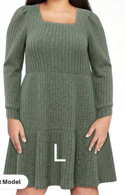 Green Ribbed Knit Sweater Dress