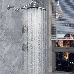 11.8" Rain Shower Head, Rectangular Rainfall Showerhead with 11" Stainless Steel Exension Arm, Height & Angle Decor Adjustable, High Pressure Shower H