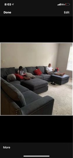 Large Dark Gray / Blue Sectional Sofa with Chaise