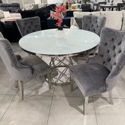 5pc Dining Set 🩶 Grey Velvet Chairs 🥳