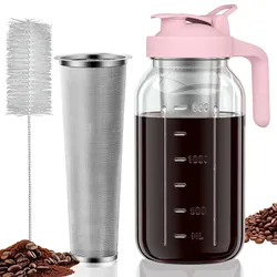 64 oz Cold Brew Coffee Maker Mason Jar Pitcher with Stainless Steel Filter – Pink