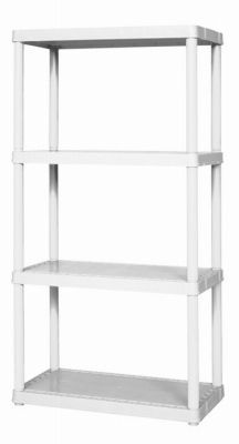 4-Tier Plastic Shelving Unit, 56 in H x 30 in W x 14 in D, White, 400 lb Capacity