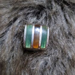 Tigers Eye, Aventurine Sterling Size 6 1/2 Mens Ring