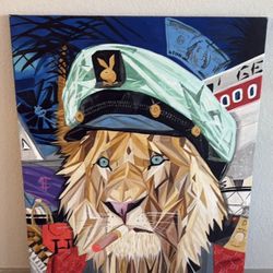 Lion Pimp Oleo Picture Wood Framed.