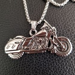 Mens Stainless Steel Motorcycle Pendant Necklace