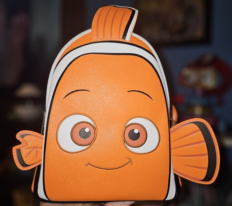Brand New! Loungefly Glittery Finding Nemo 20th Anniversary Nemo Cosplay Mini Backpack🤎