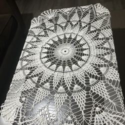 Round Handmade Table Cloth White In Color 