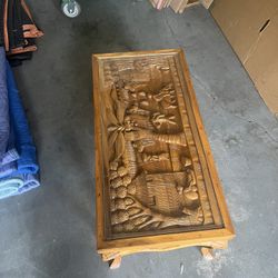 Chinese antique wood carved tea table with 4 stool Legs