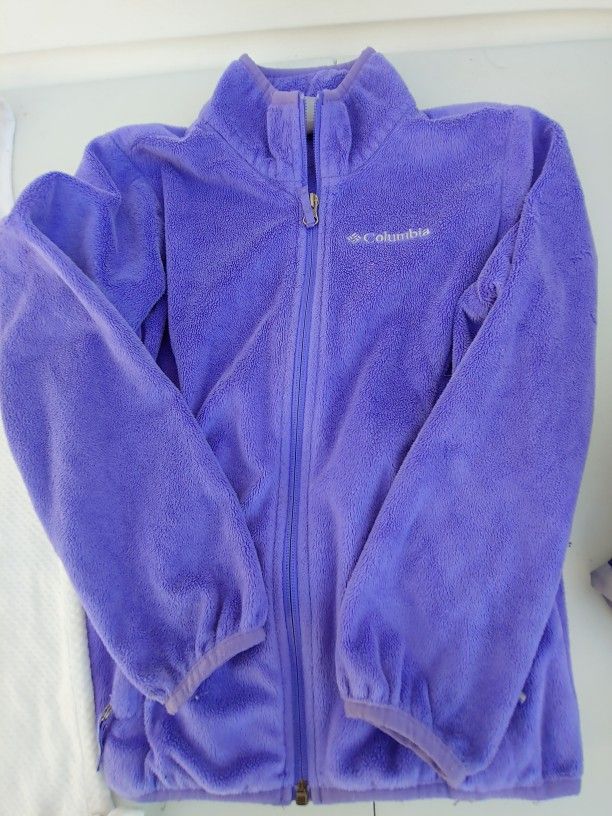 Size 7/8 bundle. Please purple Columbia jacket, white Lilly Pulitzer dress size 8, pink puffer vest with matching CC hat.