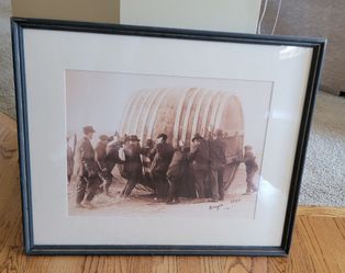Oregon 1920 Prohibition Print Men Rolling Beer Keg Wood Frame