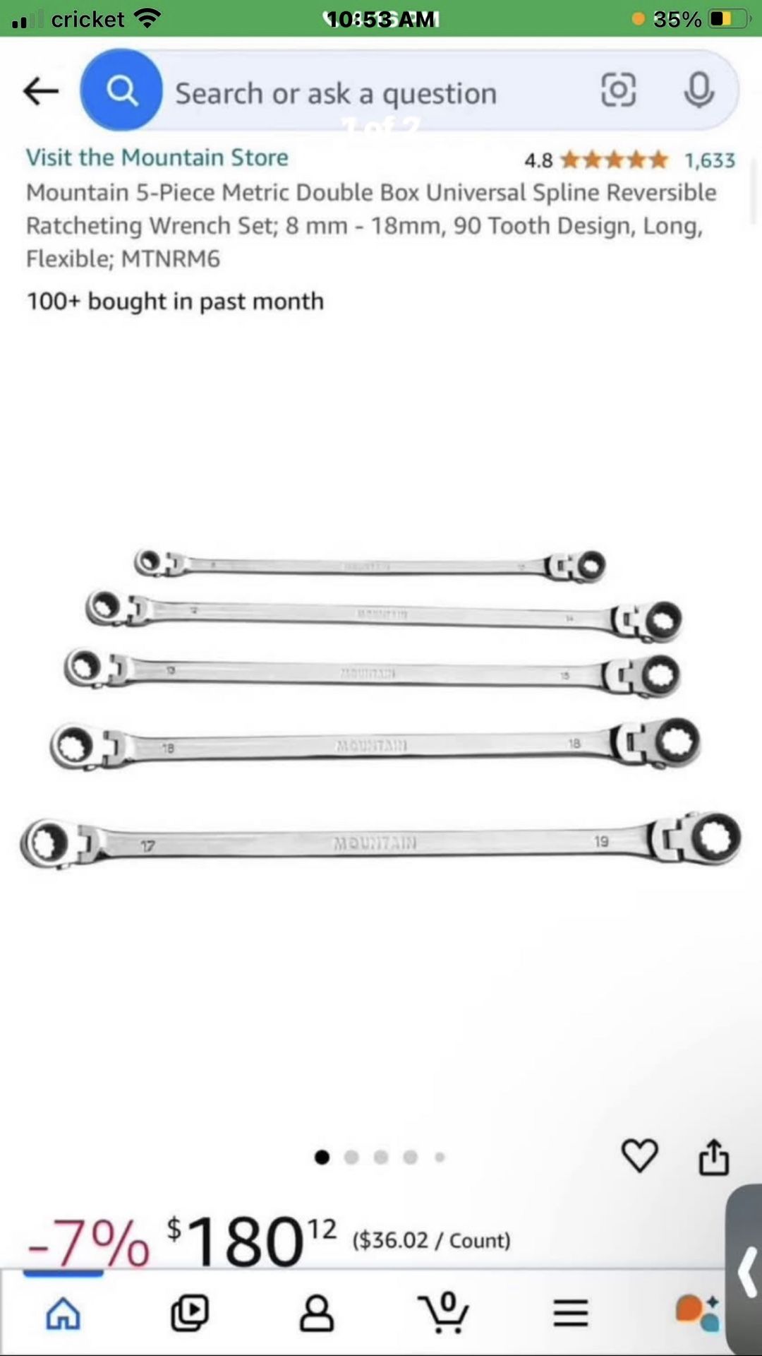 Mountain 5 Piece Double Sided Reversible Flex Ratcheting Wrenches