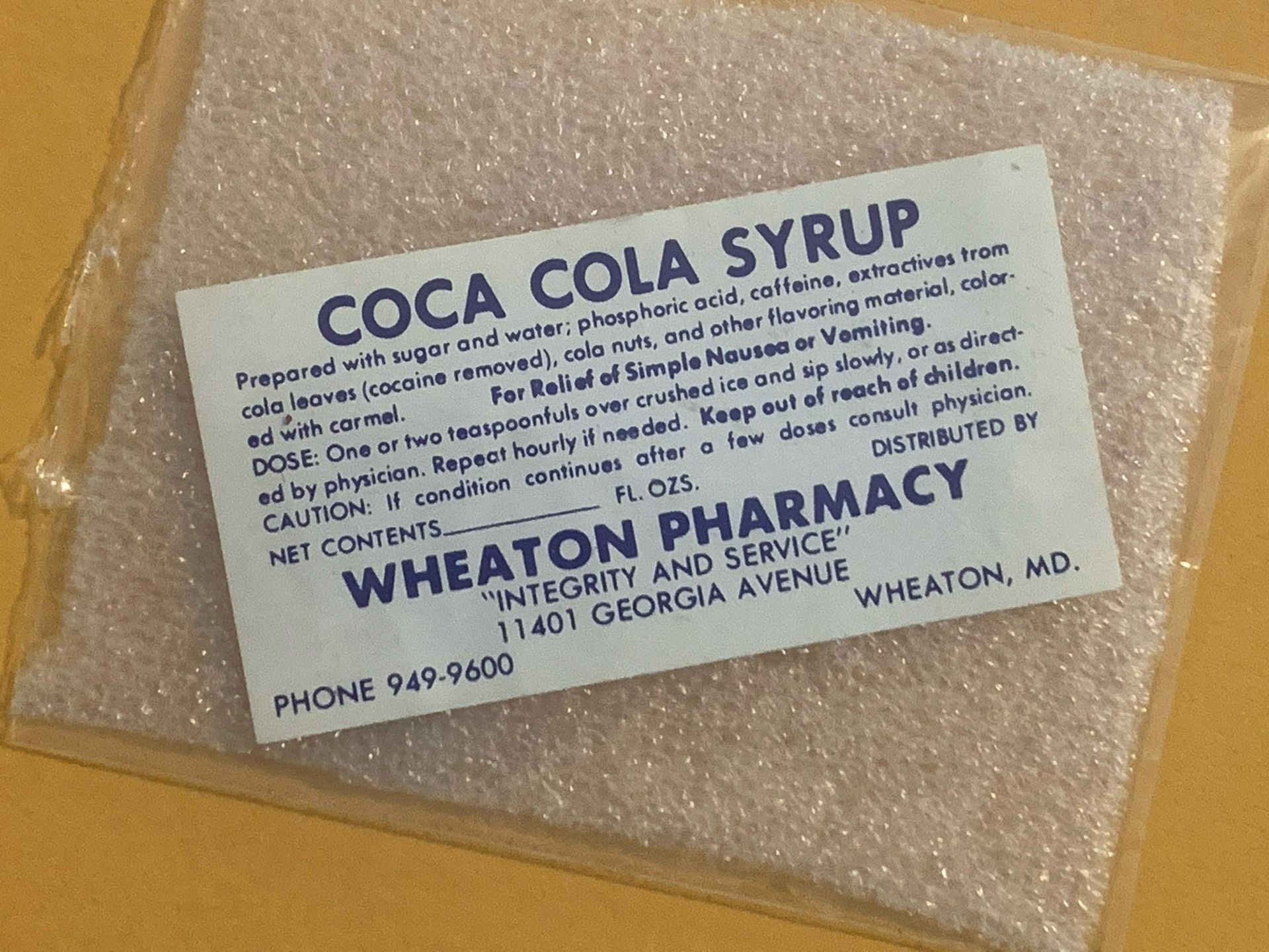 Wheaton pharmacy Coca Cola syrup recipe