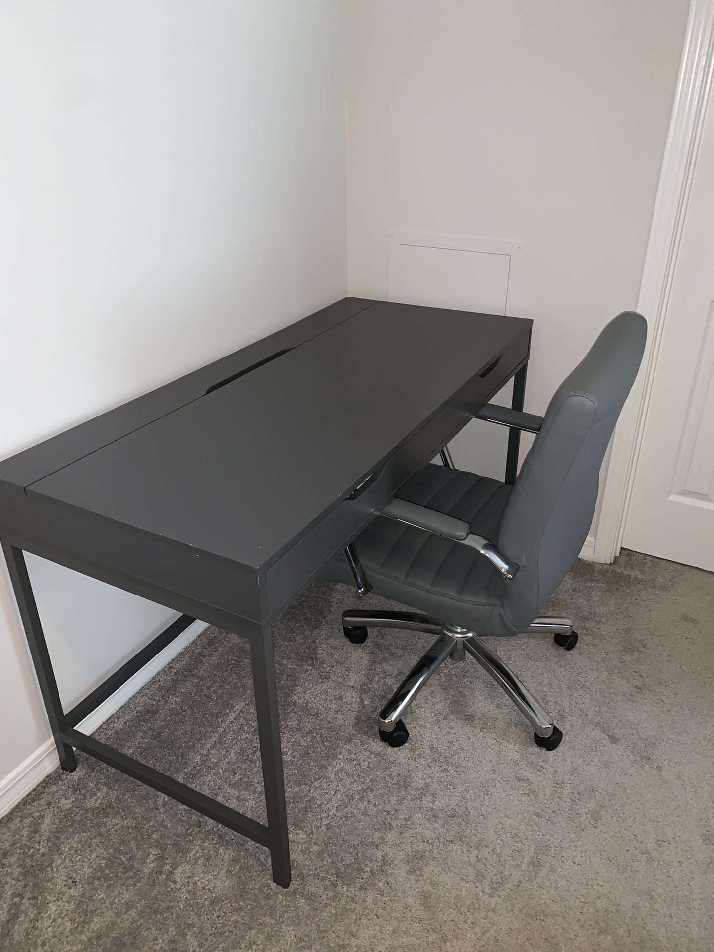 Gray IKEA Office Desk With Chair