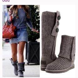 Vintage 2010 UGG Australia Boots Women Classic Cardy Gray 5819 Sweater Knit Fold Over
