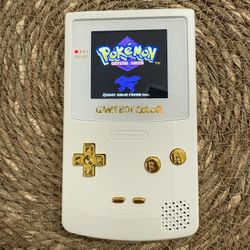 Modded Gameboy Color (White  +Gold) + LCD + Flash Cart