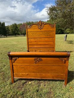 Antique Victorian Oak Carved Bed Set