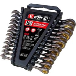 New-12-Piece SAE Ratcheting Wrench Set Cr-V Steel 1/4”–7/8” Tool Kit
