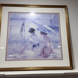 Summer Day at Newport By Catherine Wiley 1913 Painting seascape Gold Frame Impressionist