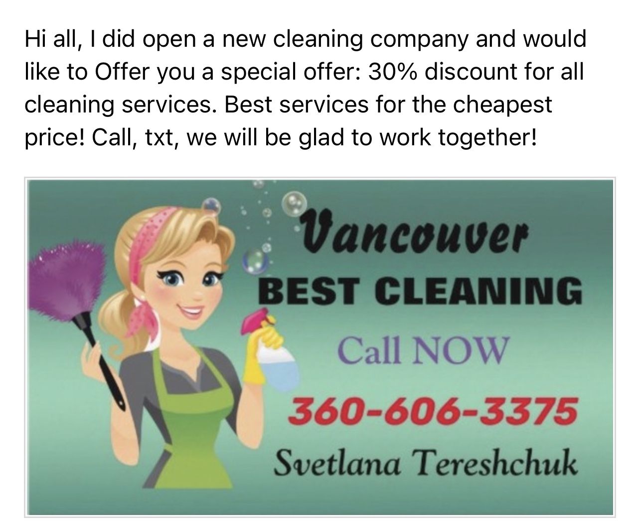 Cleaning Company 30% Discount